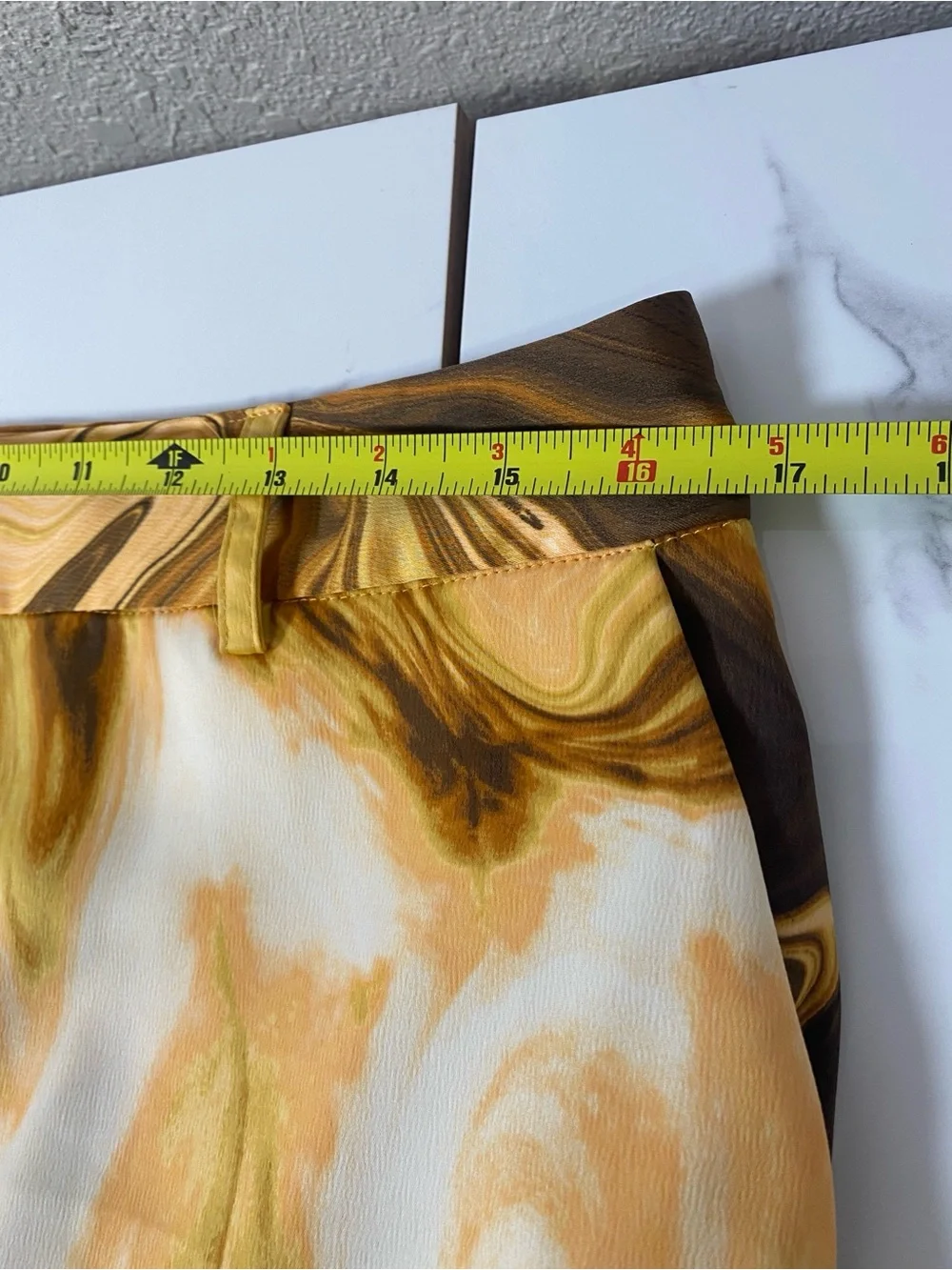 Jeannie Mai x INC Marble Print Wide Leg Pants Brown Gold Retro Y2K‎ Size 12